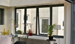 Black aluminium casement window interior view