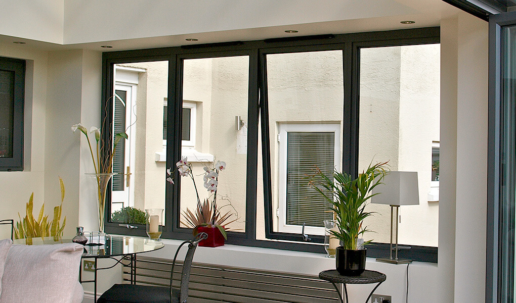 Black aluminium casement window interior view