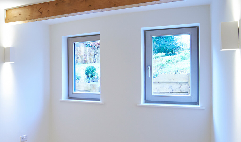Grey aluminium tilt and turn windows interior view
