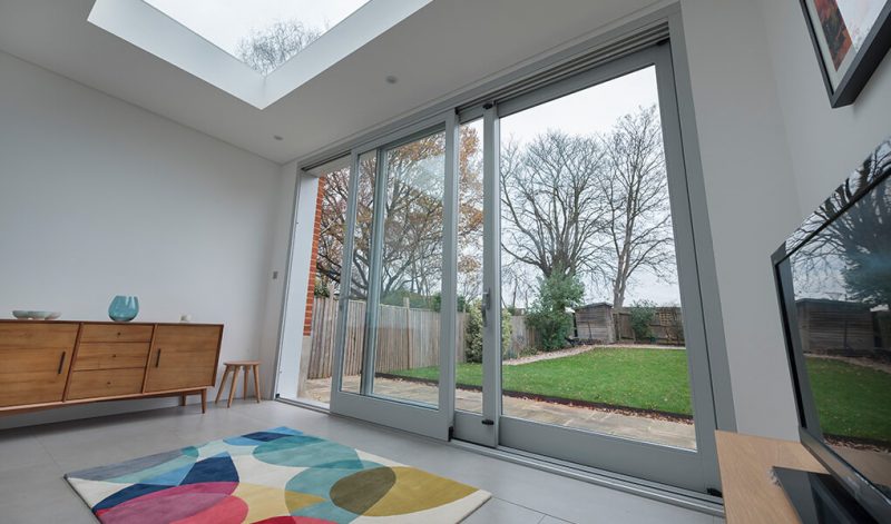 Modern grey timber sliding patio doors