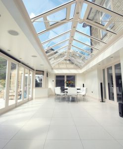 Large white uPVC orangery interior