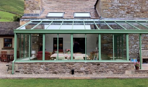 Sage green uPVC Lean-to conseravtory