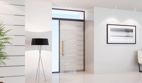 White aluminium entrance door interior view