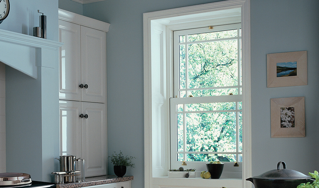 White uPVC vertical sliding window interior view