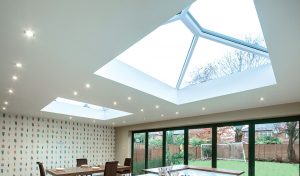 Dual white uPVC roof lanterns interior view