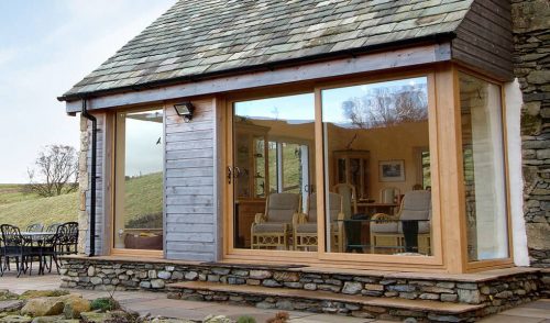 Modern light oak uPVC patio door