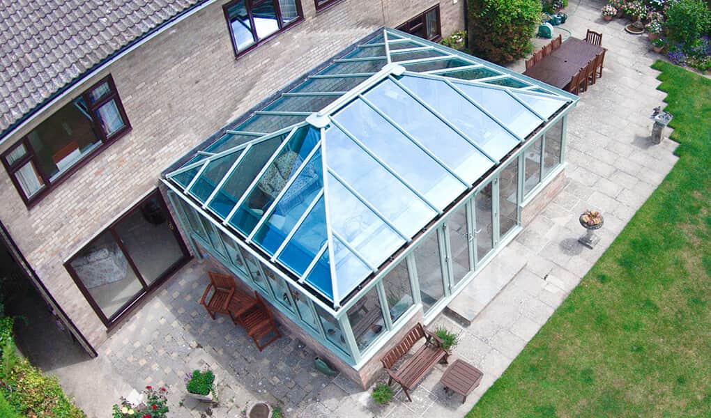 Sage green Edwardian conservatory