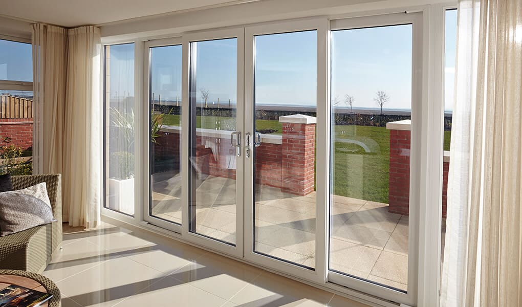 Dual colour uPVC patio sliding doors interior view