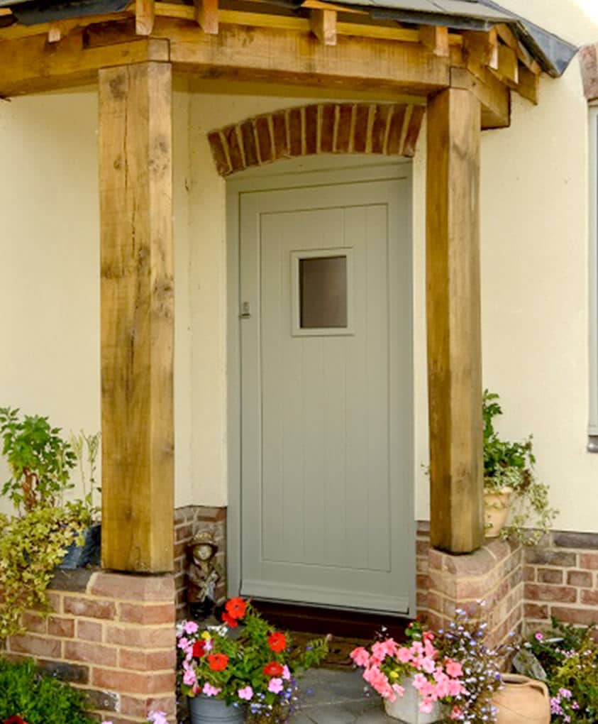 Green timber front door installation