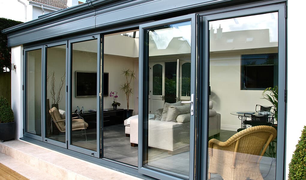 Wide grey aluminium bifold doors