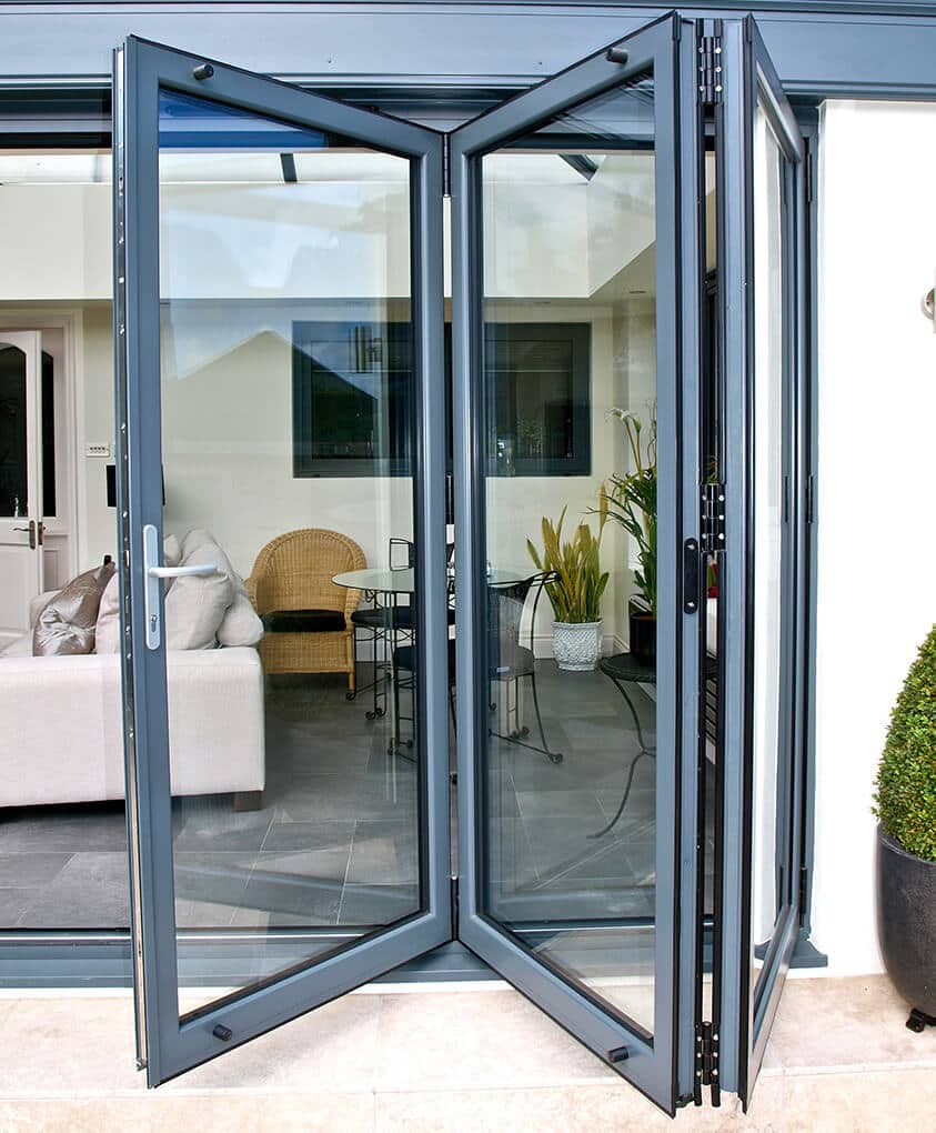 Grey aluminium bifold door leafs