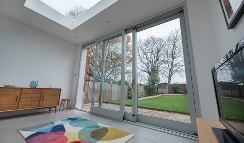 Modern grey timber sliding patio doors