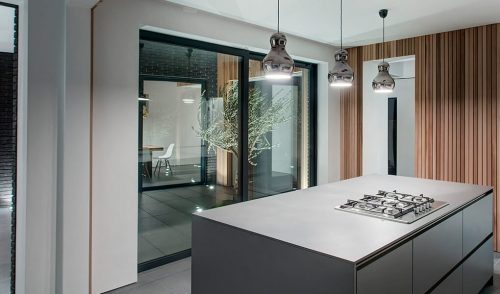 Interior view of a black aluminium patio door