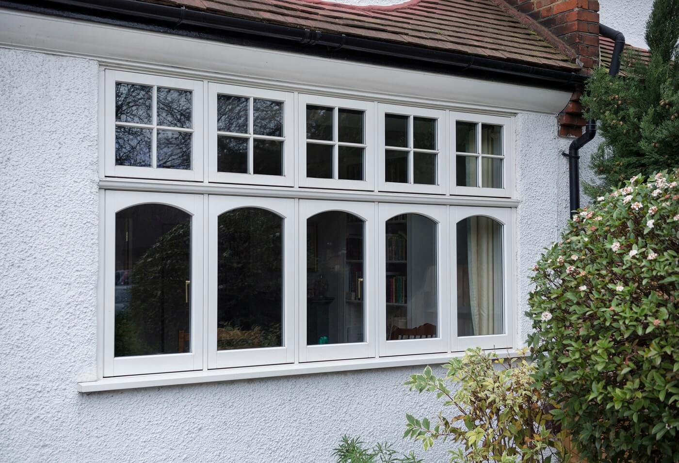 White timber casement windows