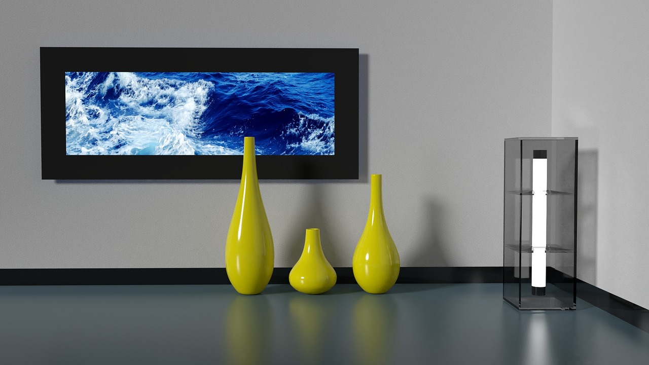 Grey room with yellow vases