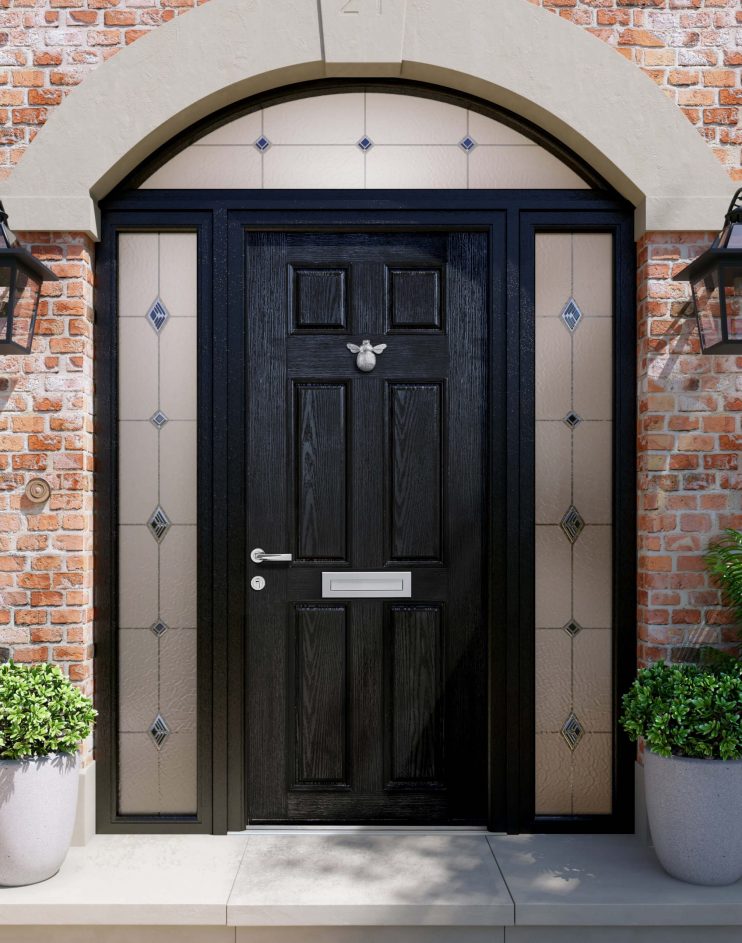 An Apeer Composite Door in black.