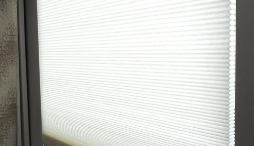 close-up of white bloom blinds