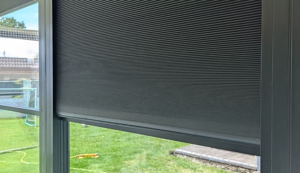 close-up of black bloom blinds